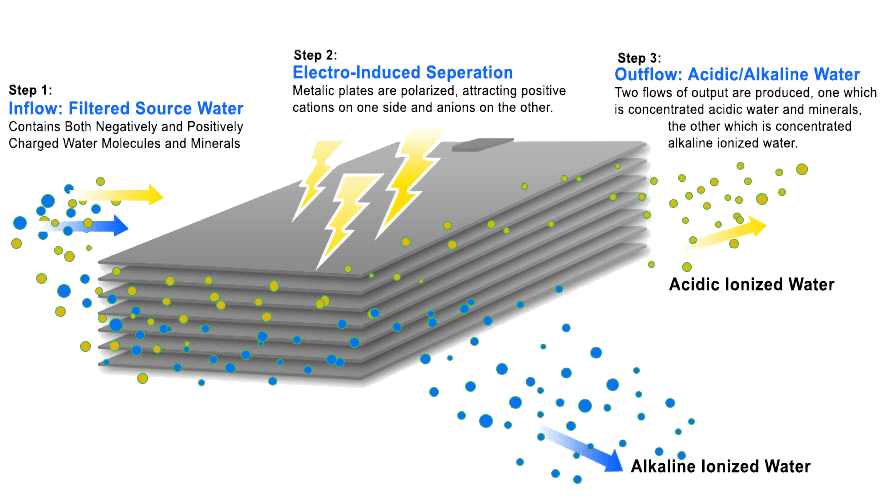 Electrolysis process in a water ionizer