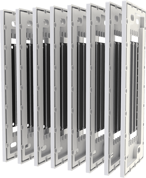 Expanded view of electrolysis plates from inside a water ionizer